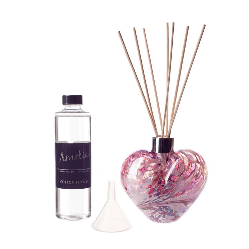 Amelia Art Glass White Pink & Violet Crackle Heart Reed Diffuser Gift Set  £35.99
